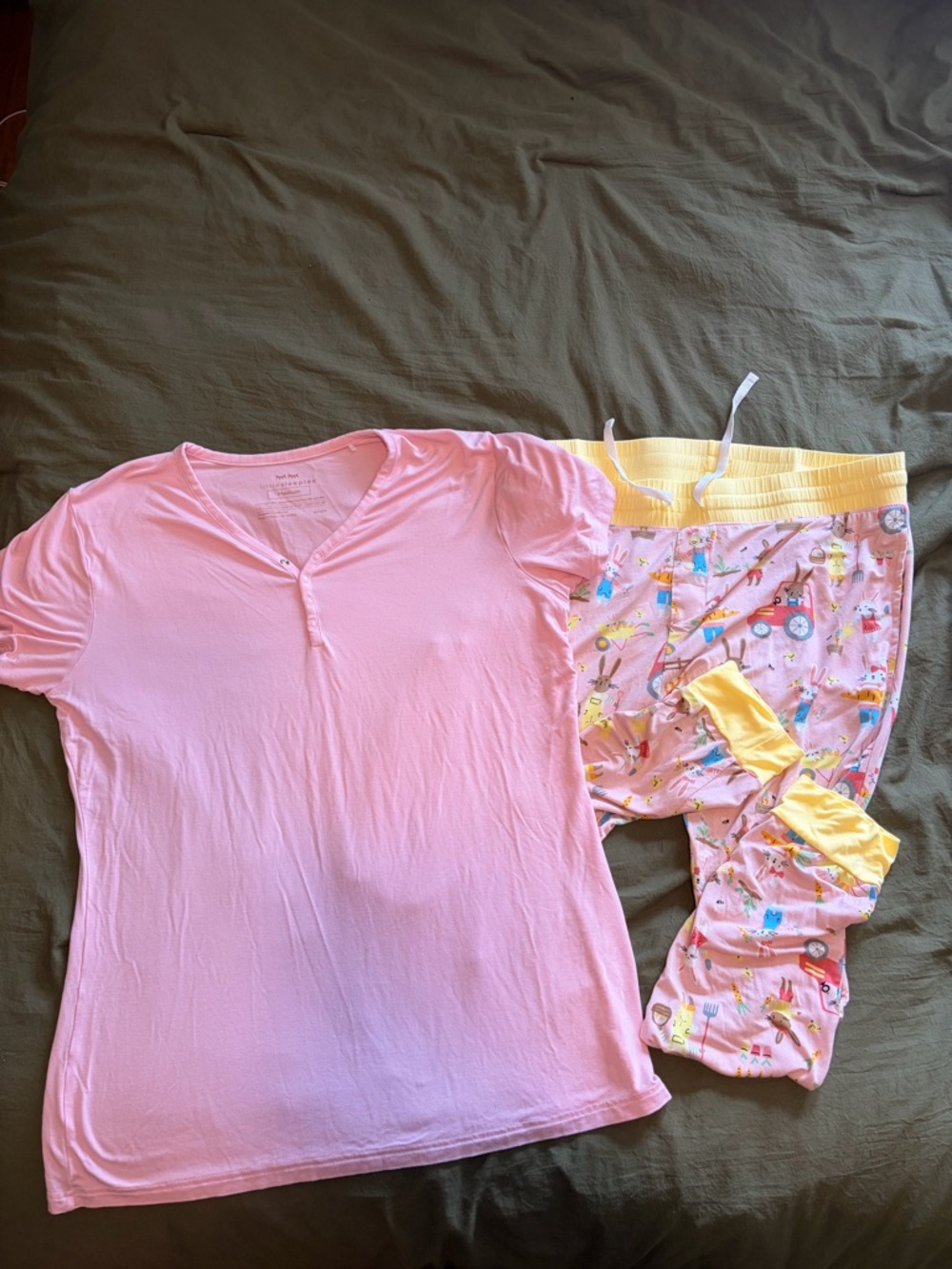 Little Sleepies Pink Short-Sleeve Pajama Top with Pink & Yellow Printed Pants
